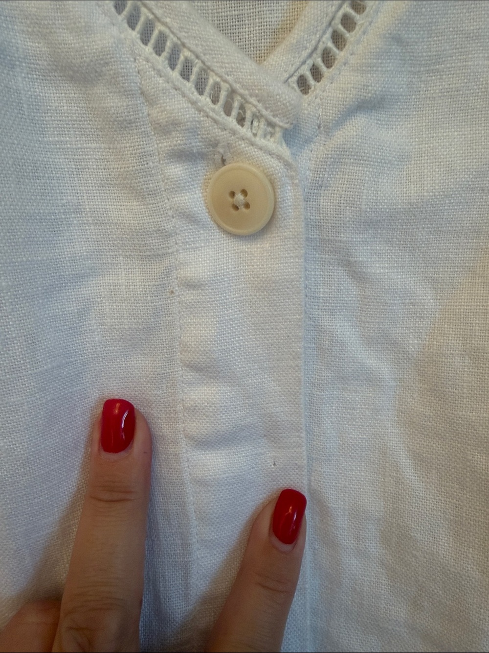Madewell White Button-Front Linen Midi Dress with Eyelet Sleeves - Picture 4 of 5
